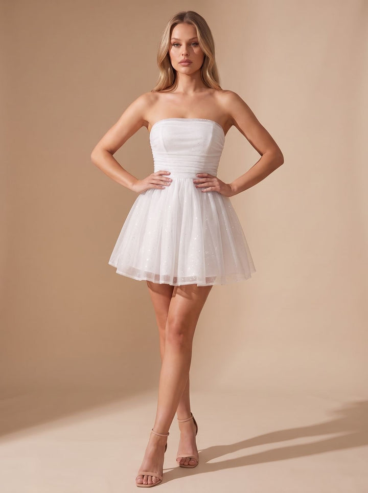 Hollis – Women's Strapless Glitter Mini Dress with Back Bow
