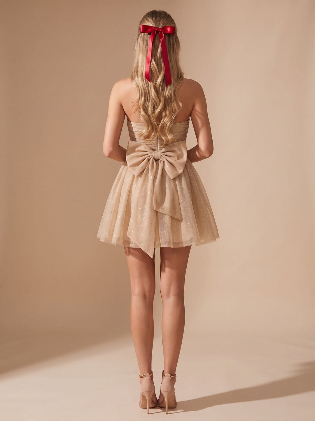 Hollis – Women's Strapless Glitter Mini Dress with Back Bow