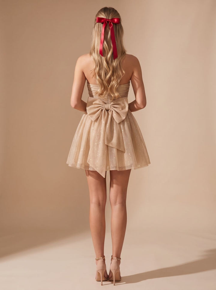 Hollis – Women's Strapless Glitter Mini Dress with Back Bow