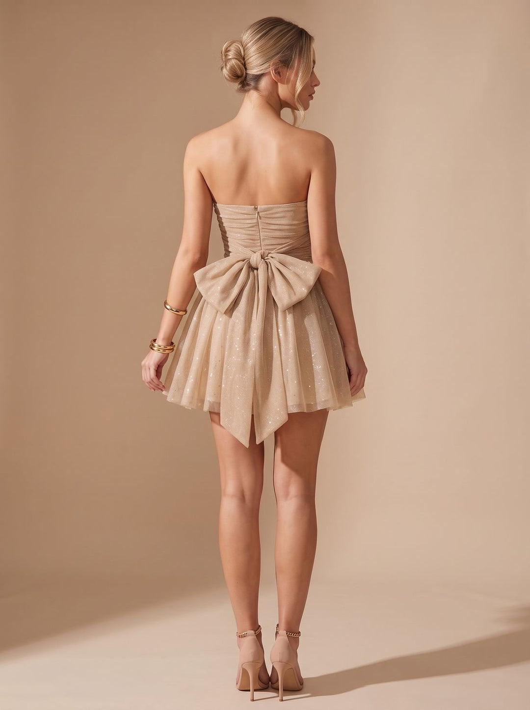 Hollis – Women's Strapless Glitter Mini Dress with Back Bow