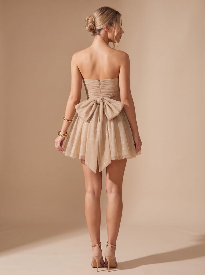 Hollis – Women's Strapless Glitter Mini Dress with Back Bow