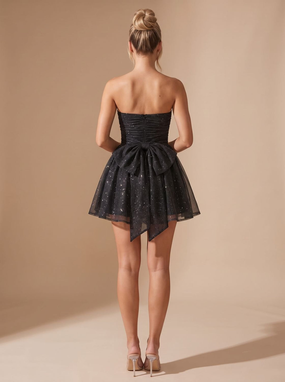 Hollis – Women's Strapless Glitter Mini Dress with Back Bow