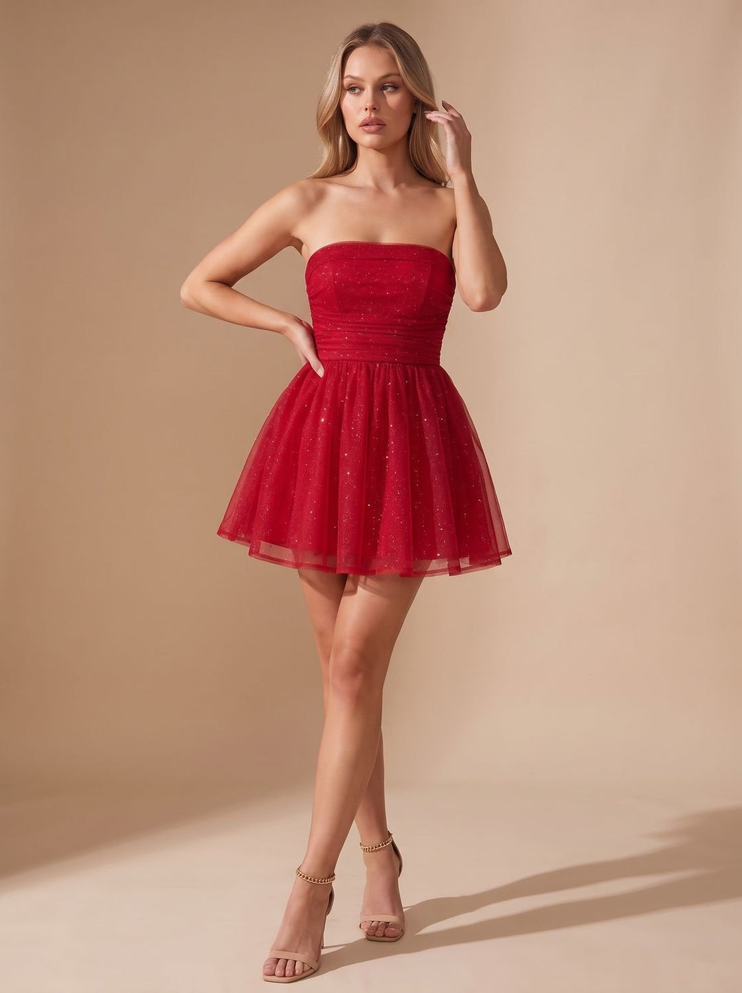 Hollis – Women's Strapless Glitter Mini Dress with Back Bow