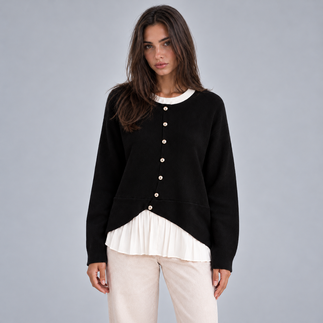 Ida – Women's Button-Front Crewneck Layered Cardigan