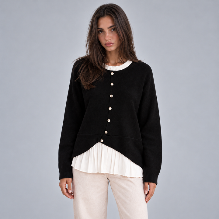 Ida – Women's Button-Front Crewneck Layered Cardigan