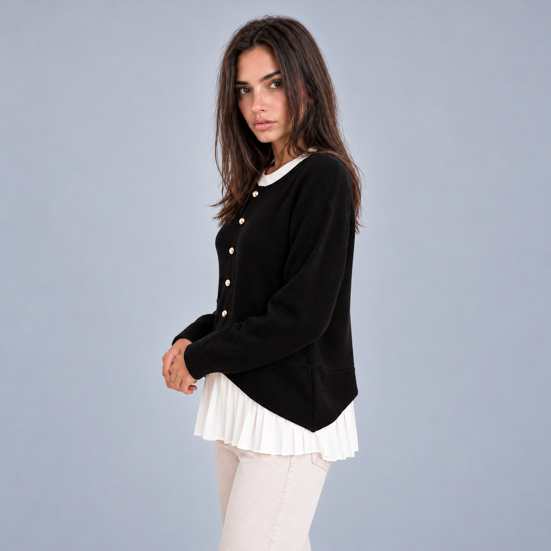 Ida – Women's Button-Front Crewneck Layered Cardigan