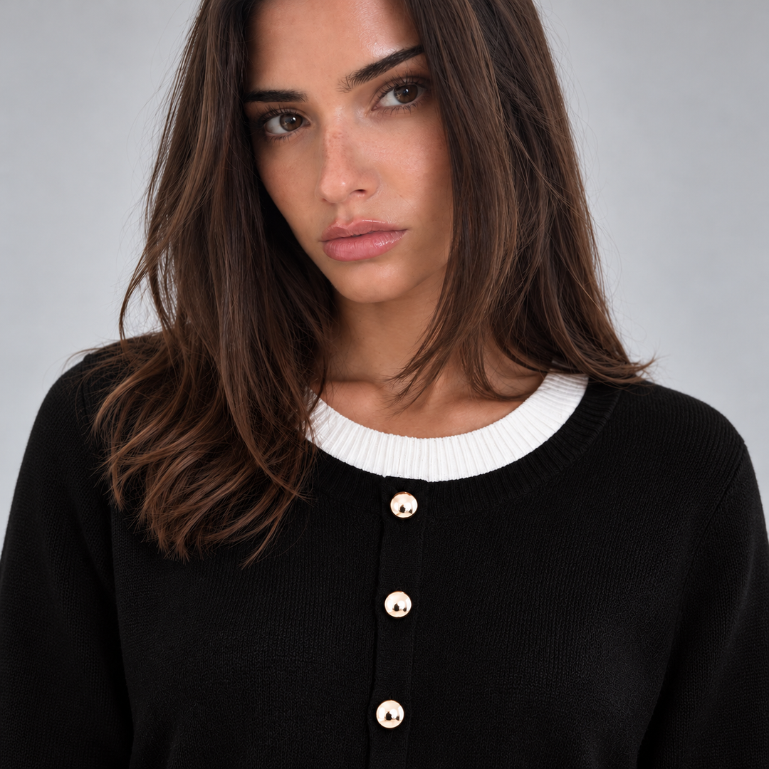 Ida – Women's Button-Front Crewneck Layered Cardigan