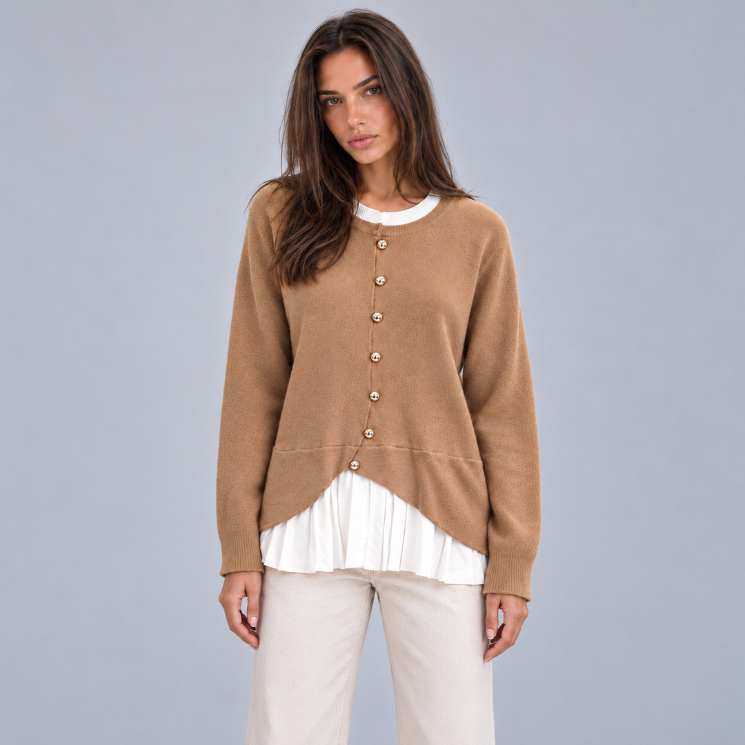 Ida – Women's Button-Front Crewneck Layered Cardigan
