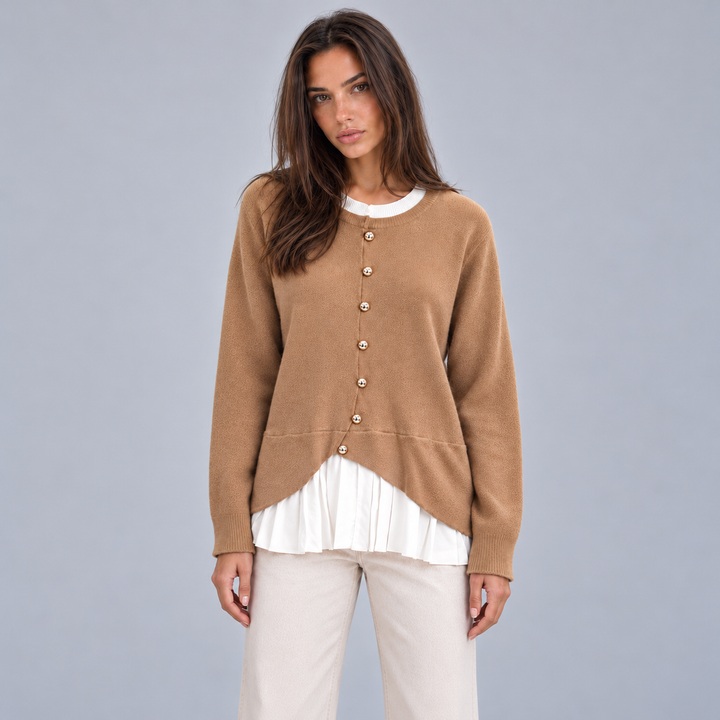 Ida – Women's Button-Front Crewneck Layered Cardigan