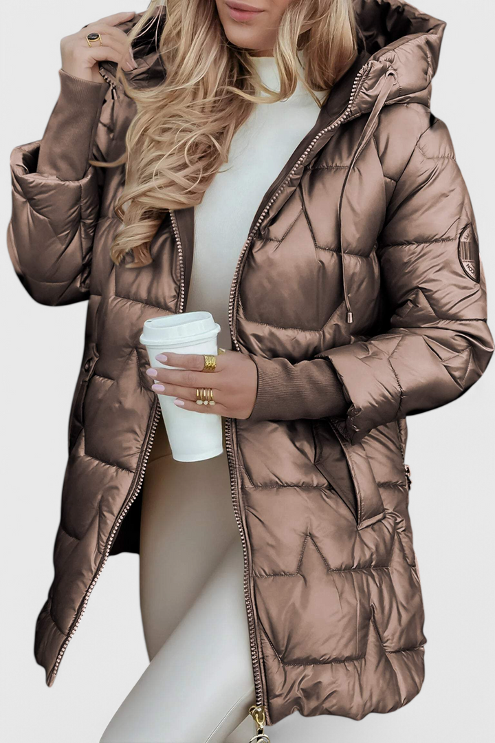 Demelza – Hooded Longline Puffer Coat for Women