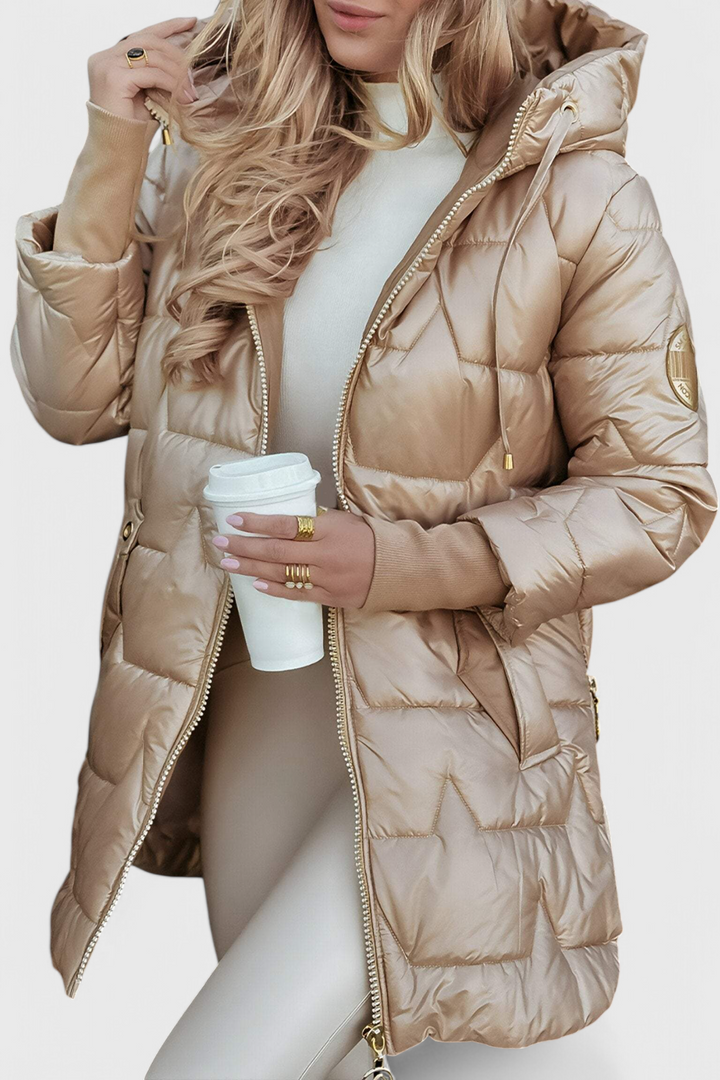 Demelza – Hooded Longline Puffer Coat for Women