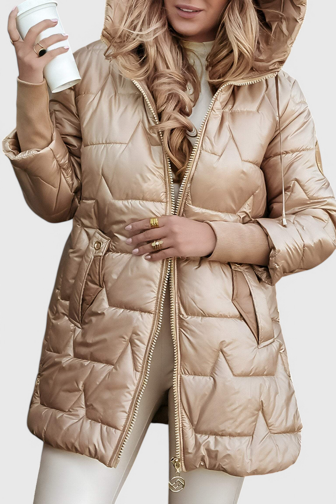 Demelza – Hooded Longline Puffer Coat for Women
