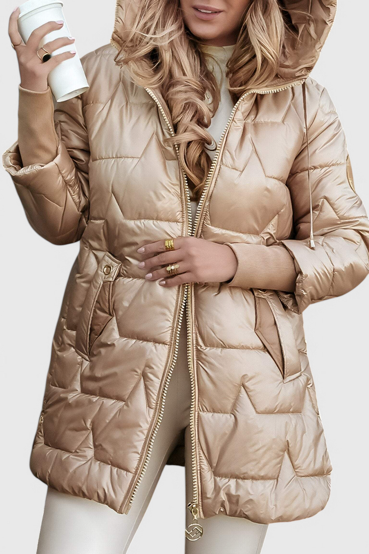 Demelza – Hooded Longline Puffer Coat for Women