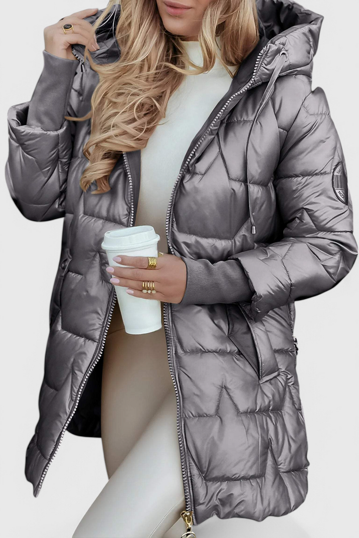 Demelza – Hooded Longline Puffer Coat for Women