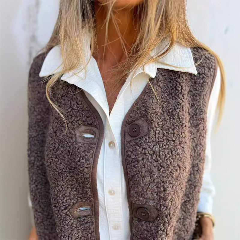 Sunny – Button-Front Teddy Vest for Women