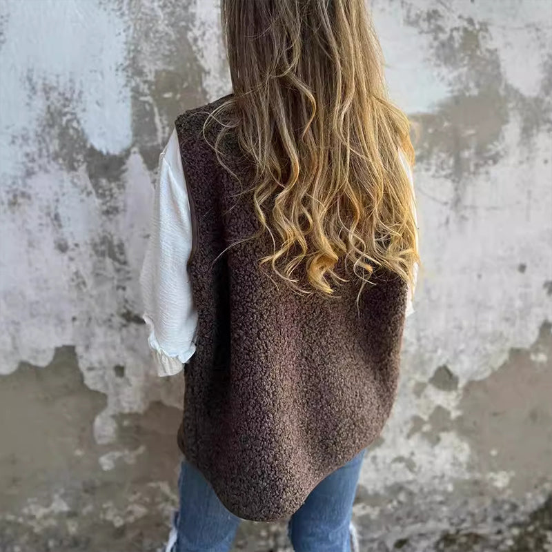 Sunny – Button-Front Teddy Vest for Women