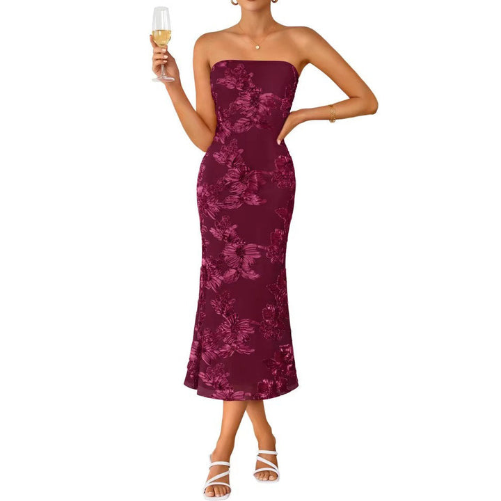 Priscilla – Strapless Floral Bodycon Midi Dress