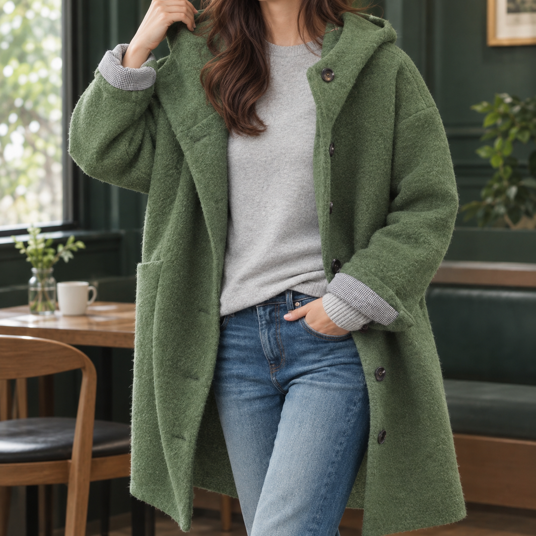 Antonia-Sage Hooded Coat - Bean Green