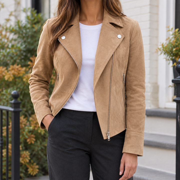 Francesca-Mae Suede Biker Jacket - Beige