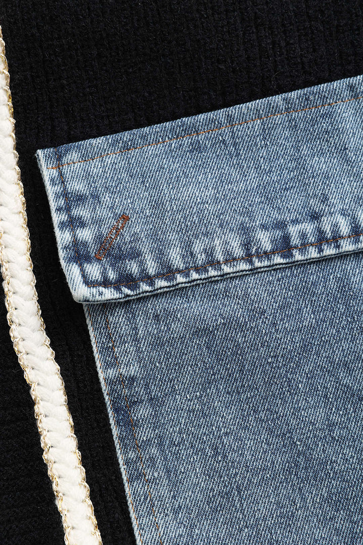 Ines – Women's Oversized Button-Front Cardigan with Denim-Look Pockets