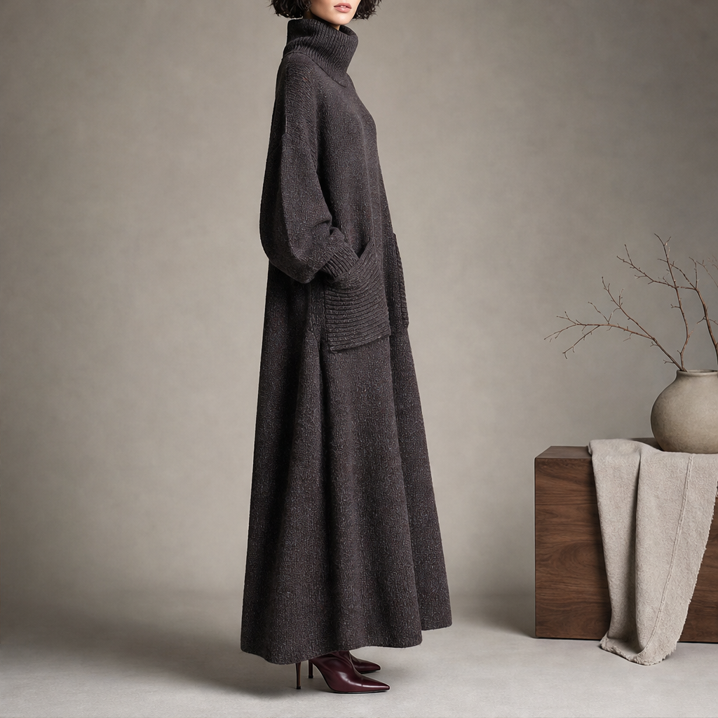 Isabeau – Women's Turtleneck Oversized Maxi Sweater Dress with Pockets