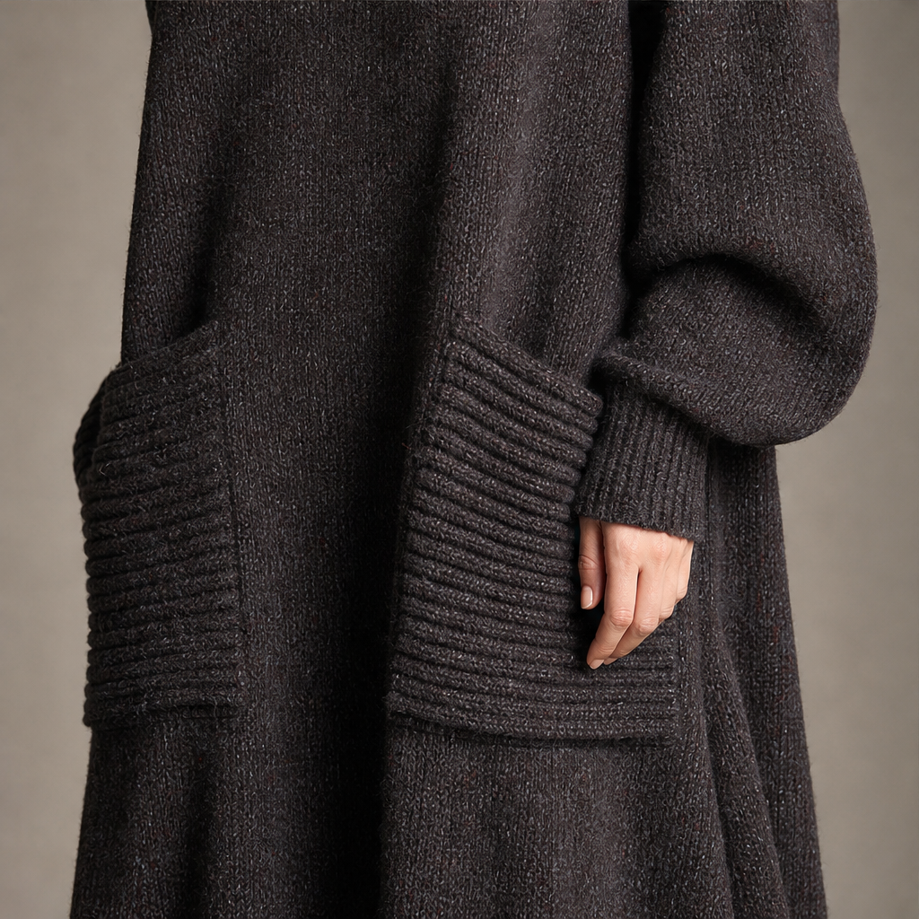 Isabeau – Women's Turtleneck Oversized Maxi Sweater Dress with Pockets