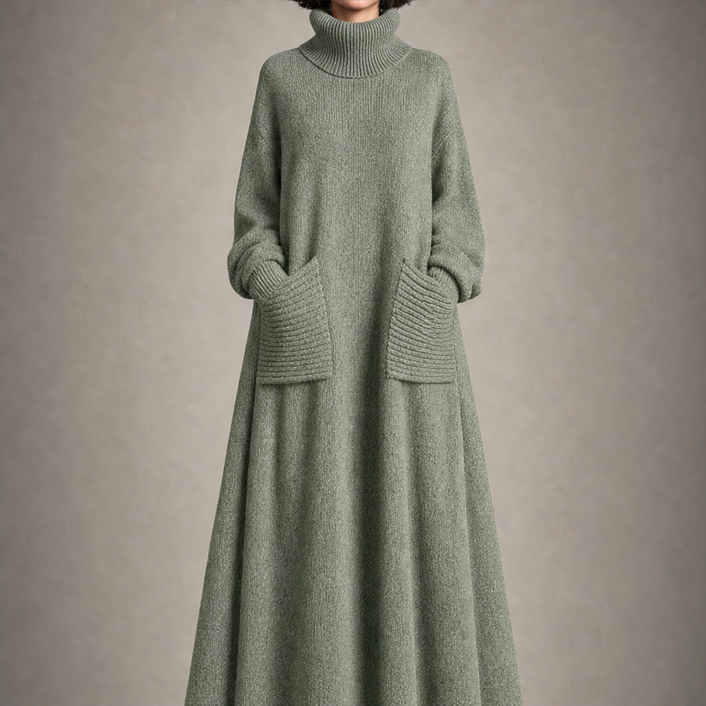 Isabeau – Women's Turtleneck Oversized Maxi Sweater Dress with Pockets