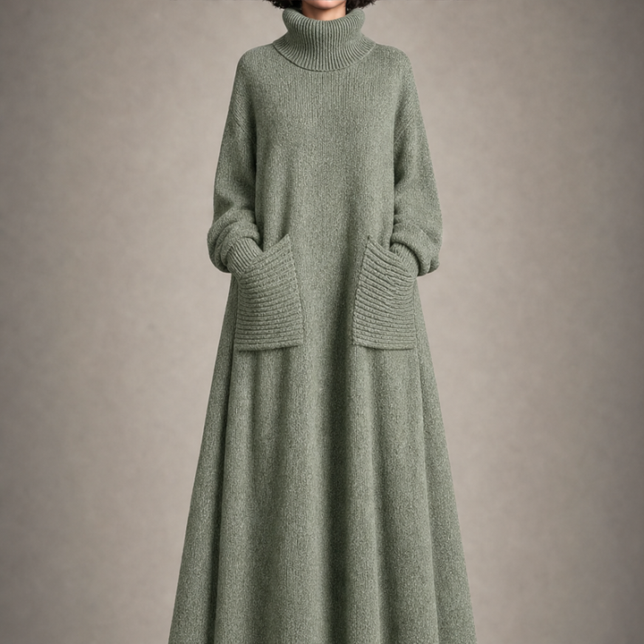 Isabeau – Women's Turtleneck Oversized Maxi Sweater Dress with Pockets