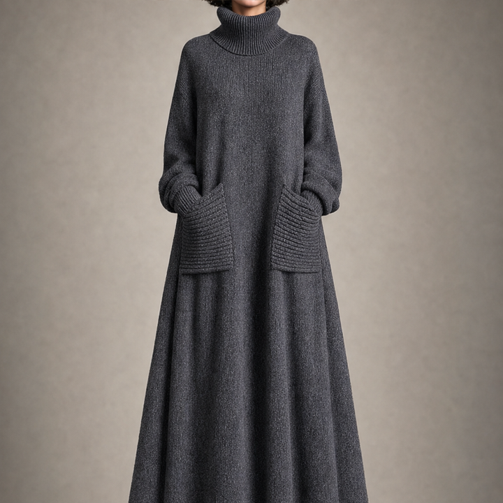 Isabeau – Women's Turtleneck Oversized Maxi Sweater Dress with Pockets