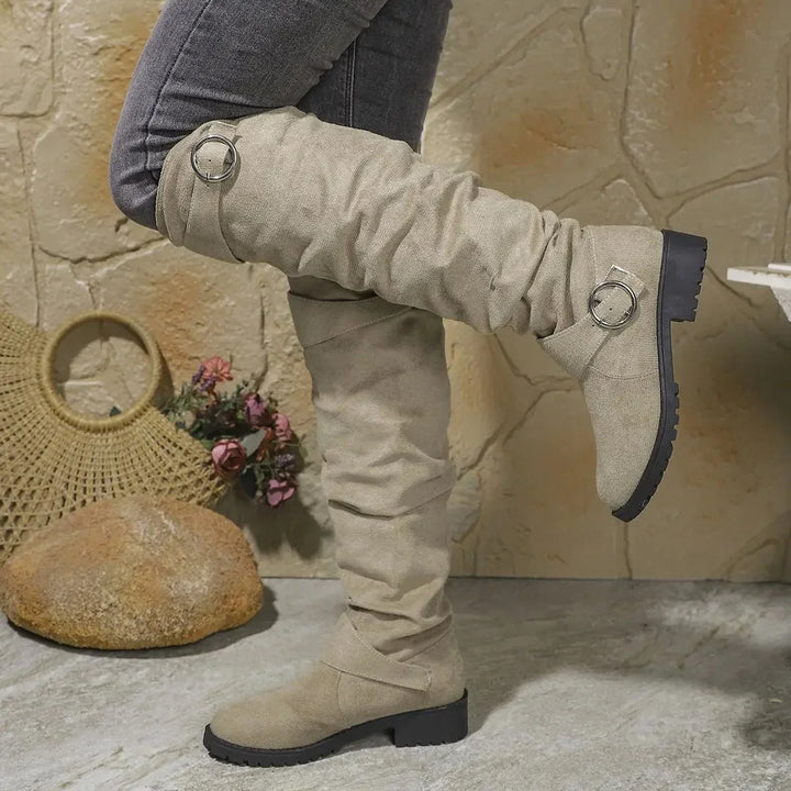 Isabela – Women's Buckle Strap Slouchy Knee-High Boots