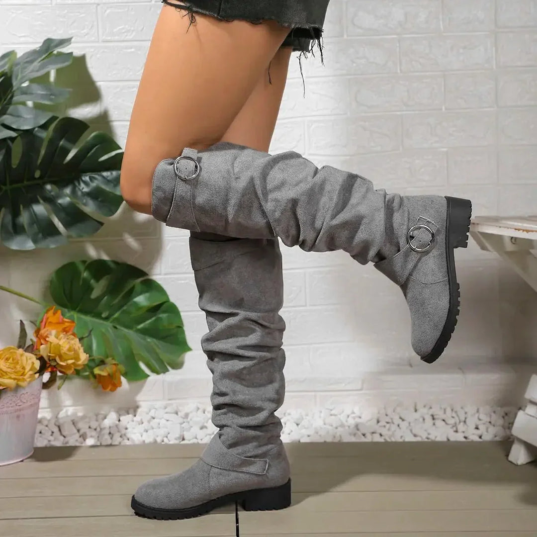 Isabela – Women's Buckle Strap Slouchy Knee-High Boots
