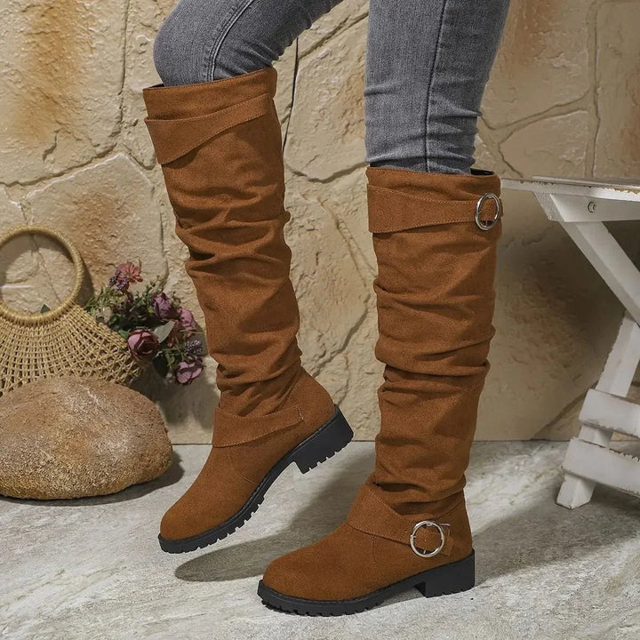 Isabela – Women's Buckle Strap Slouchy Knee-High Boots