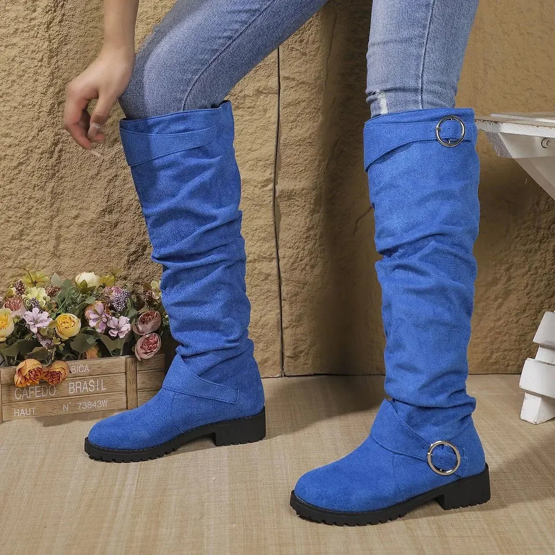 Isabela – Women's Buckle Strap Slouchy Knee-High Boots
