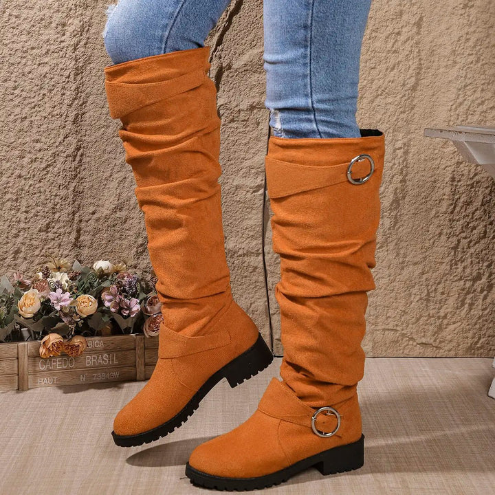 Isabela – Women's Buckle Strap Slouchy Knee-High Boots