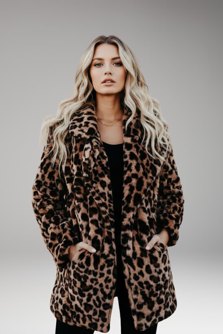 Janie – Women's Leopard Print Faux Fur-Look Coat