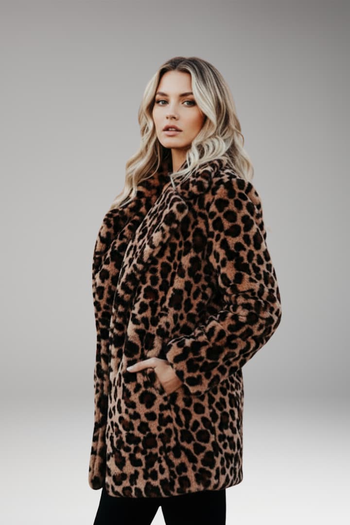 Janie – Women's Leopard Print Faux Fur-Look Coat