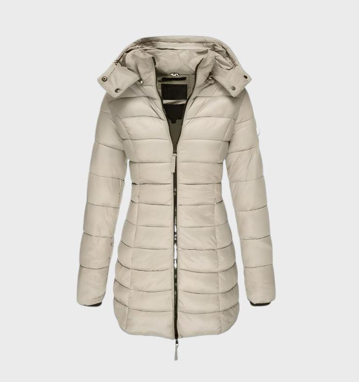 Marigold – Longline Hooded Puffer Coat with Shaped Waist