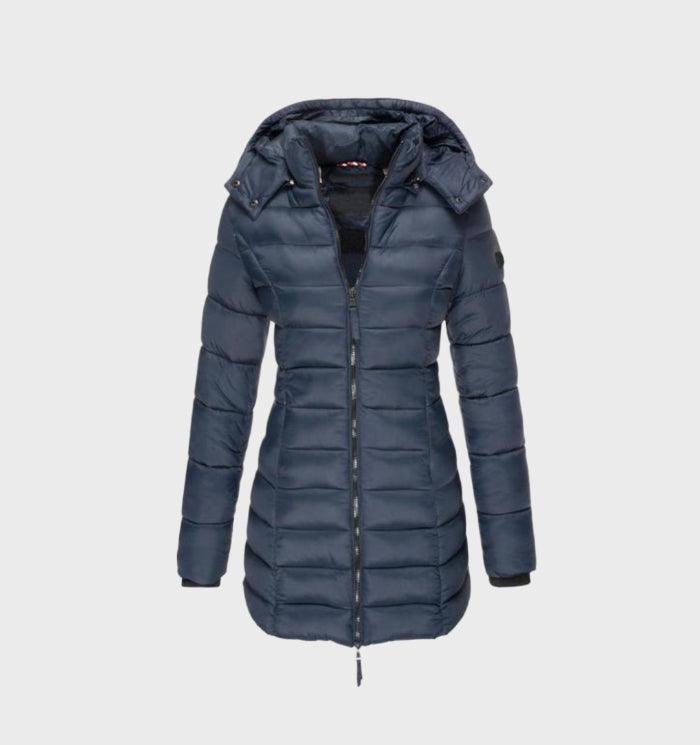 Marigold – Longline Hooded Puffer Coat with Shaped Waist
