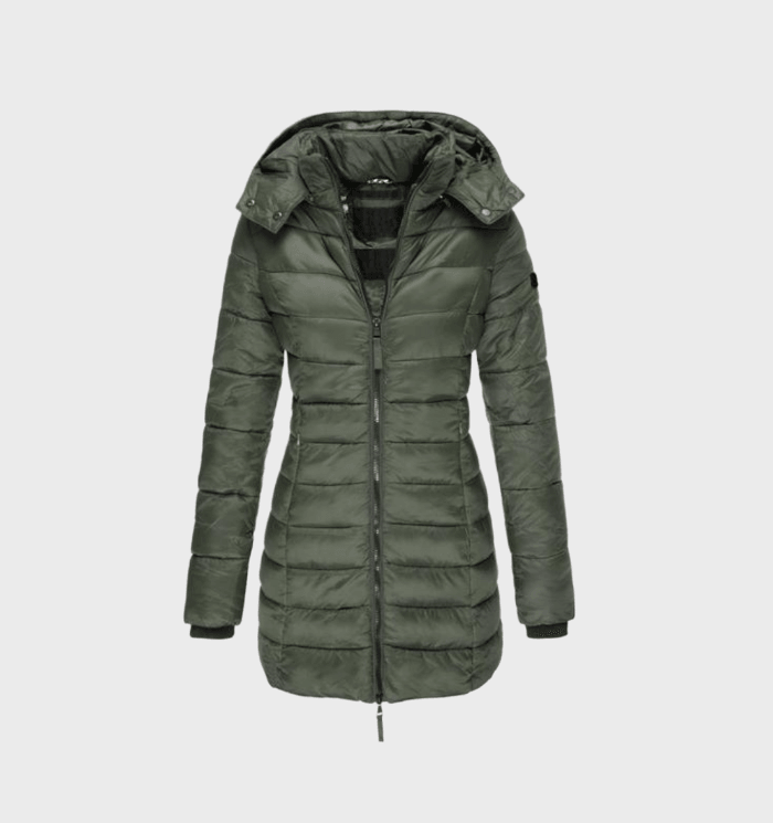 Marigold – Longline Hooded Puffer Coat with Shaped Waist