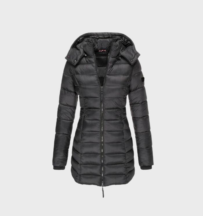 Marigold – Longline Hooded Puffer Coat with Shaped Waist