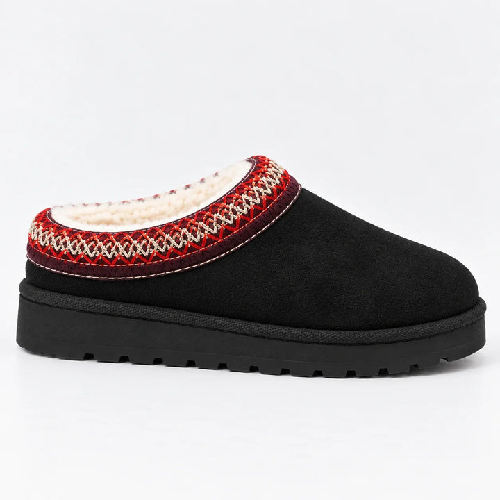Julia – Women's Suede-Look Plush-Lined Clogs with Woven Trim