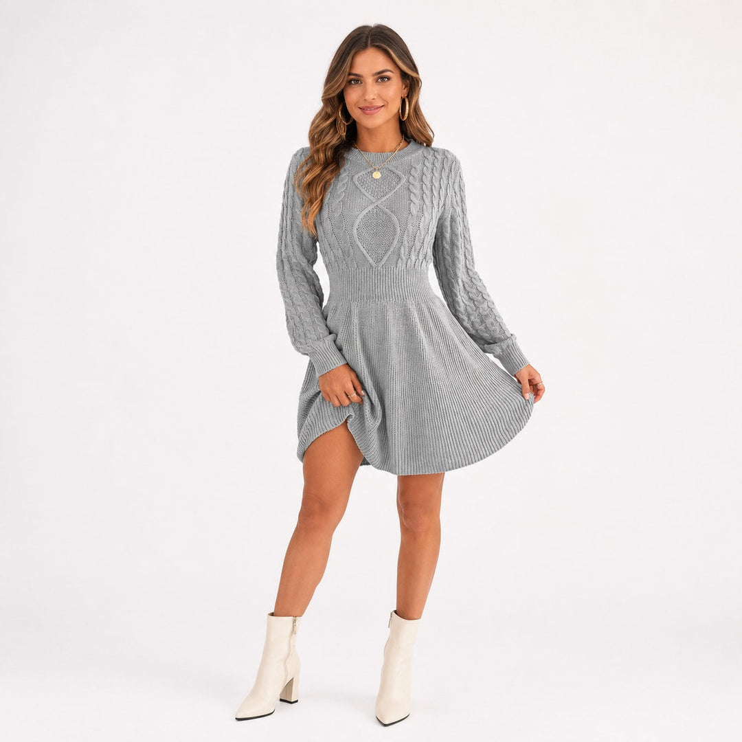 Kali – Women's Cable-Stitch A-Line Mini Sweater Dress