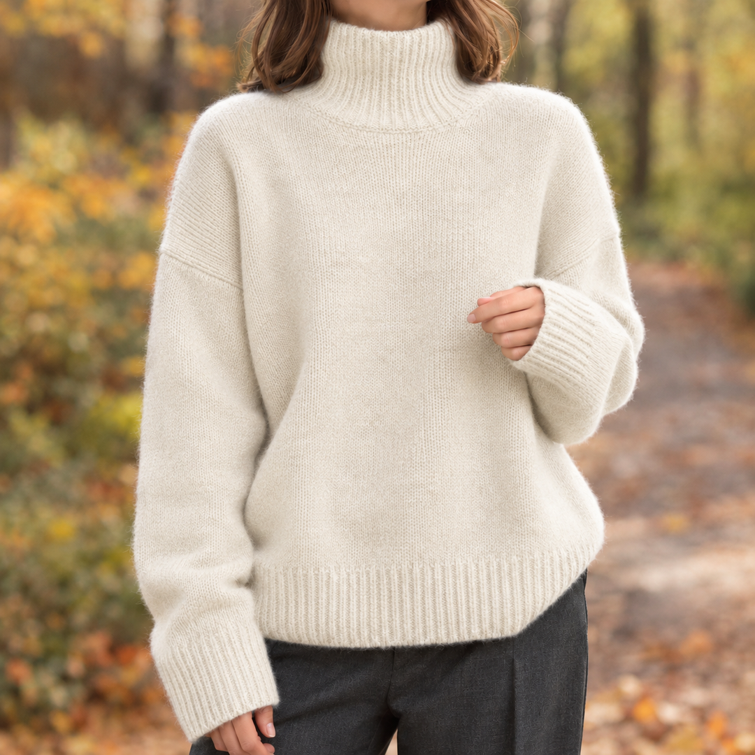 Katriona – Women's Oversized Turtleneck Sweater with Ribbed Cuffs