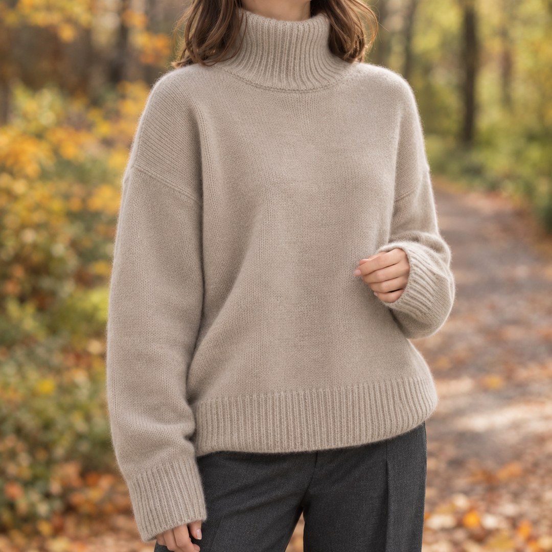 Katriona – Women's Oversized Turtleneck Sweater with Ribbed Cuffs
