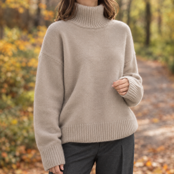 Katriona – Women's Oversized Turtleneck Sweater with Ribbed Cuffs