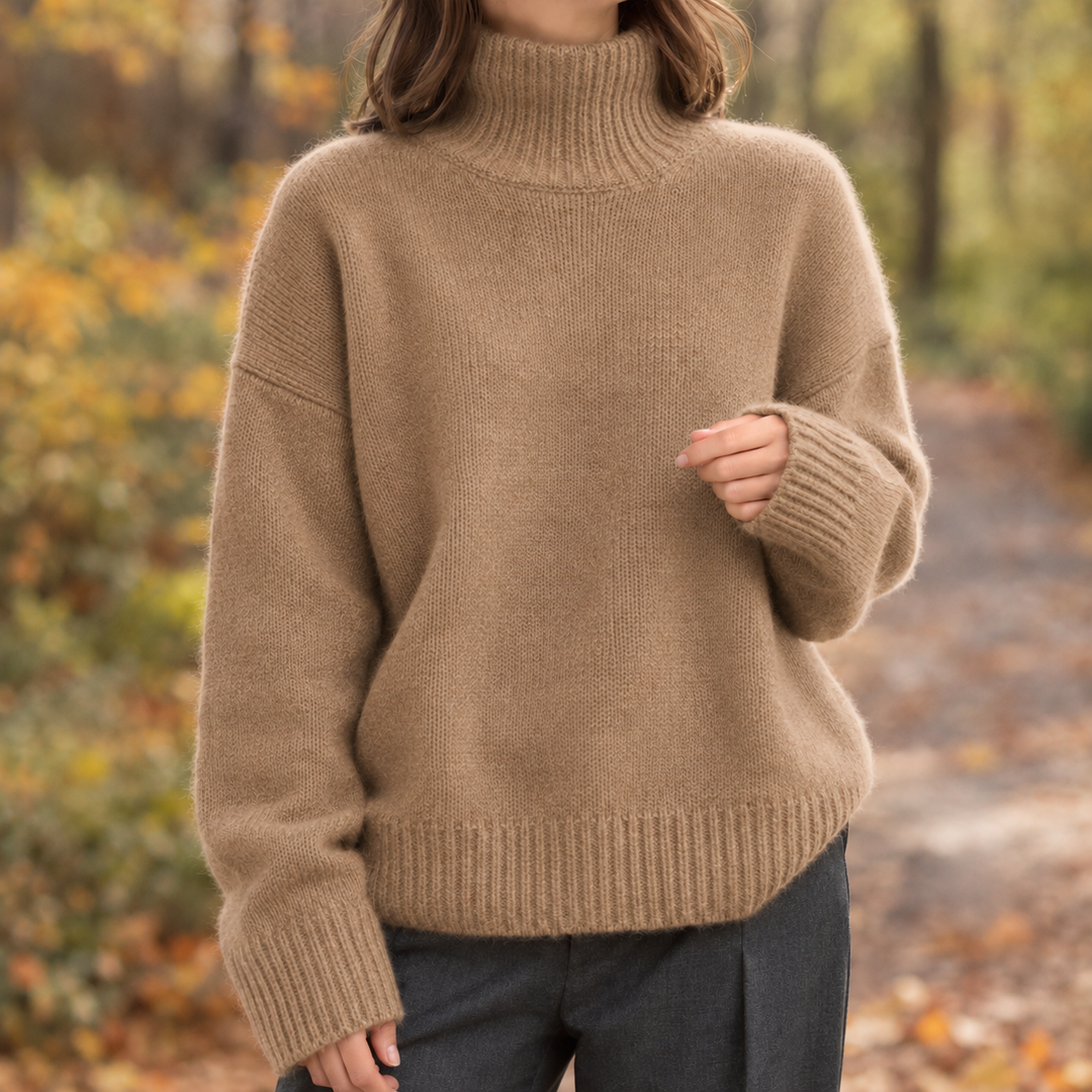 Katriona – Women's Oversized Turtleneck Sweater with Ribbed Cuffs