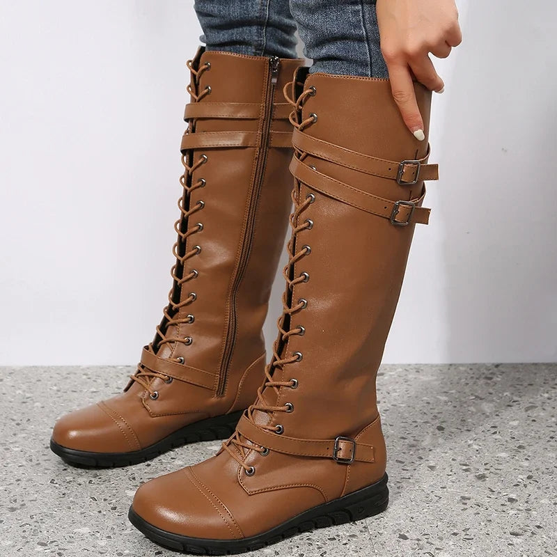 Kiana – Women's Front Lacing Buckle Knee-High Boots