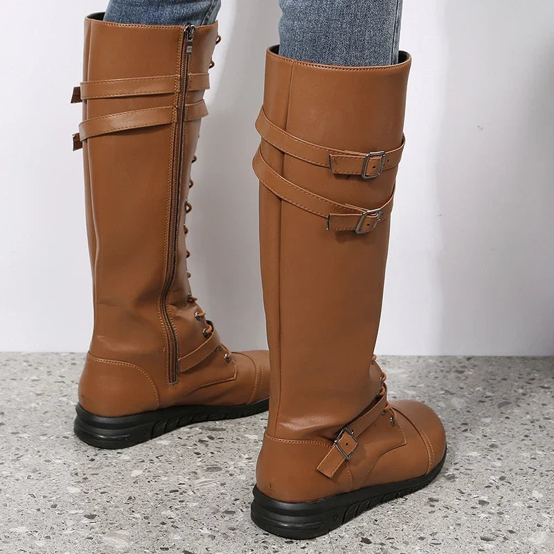Kiana – Women's Front Lacing Buckle Knee-High Boots