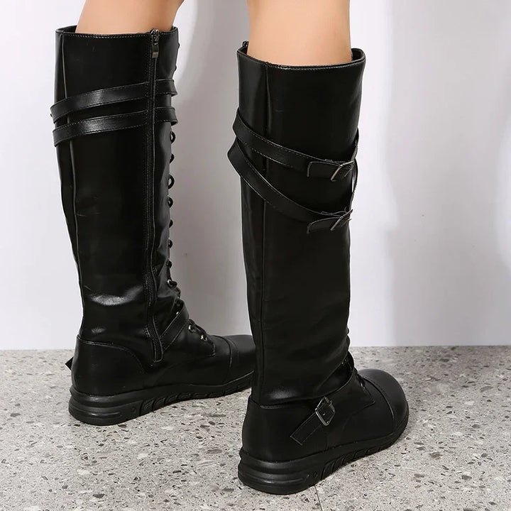 Kiana – Women's Front Lacing Buckle Knee-High Boots