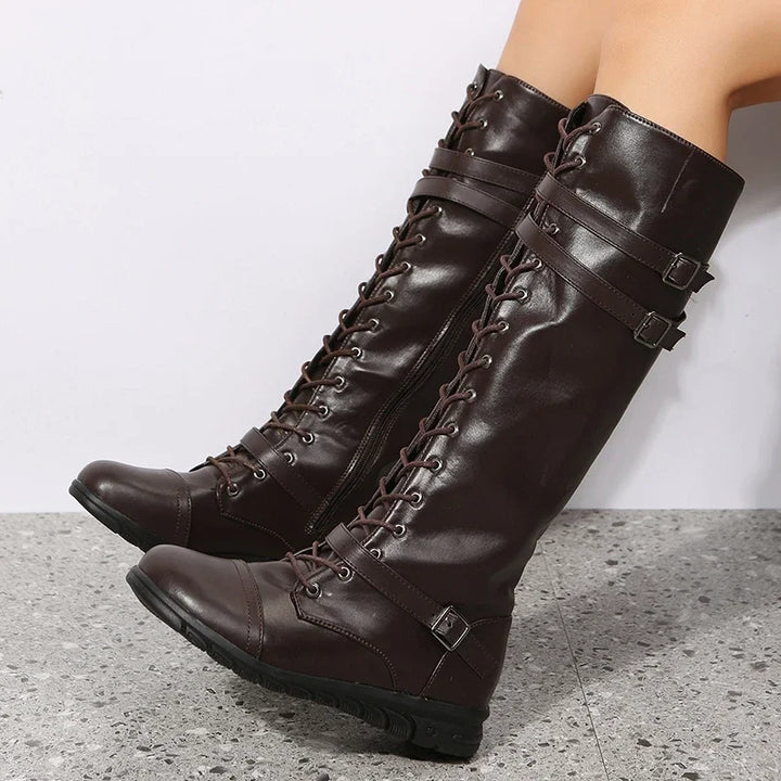 Kiana – Women's Front Lacing Buckle Knee-High Boots